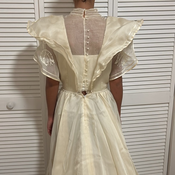 Vintage Cream Beaded Silk Wedding / Engagement Dress size small custom made - Picture 12 of 17